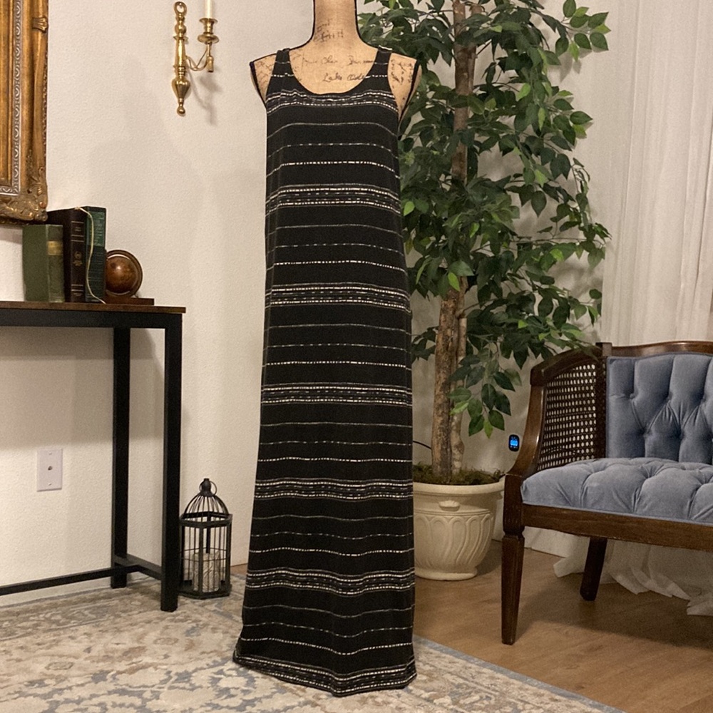 Mossimo Maxi Black Dress, sleeveless, stripes, dots&lace, Large
